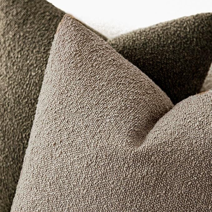 Foindtower Set of 2, Decorative Textured Boucle Throw Pillow Covers Accent Solid Pillow Cases Neutral Cozy Couch Cushion Case for Chair Sofa Bedroom Living Room Home Decor 24x24 Inch Light Khaki Tan