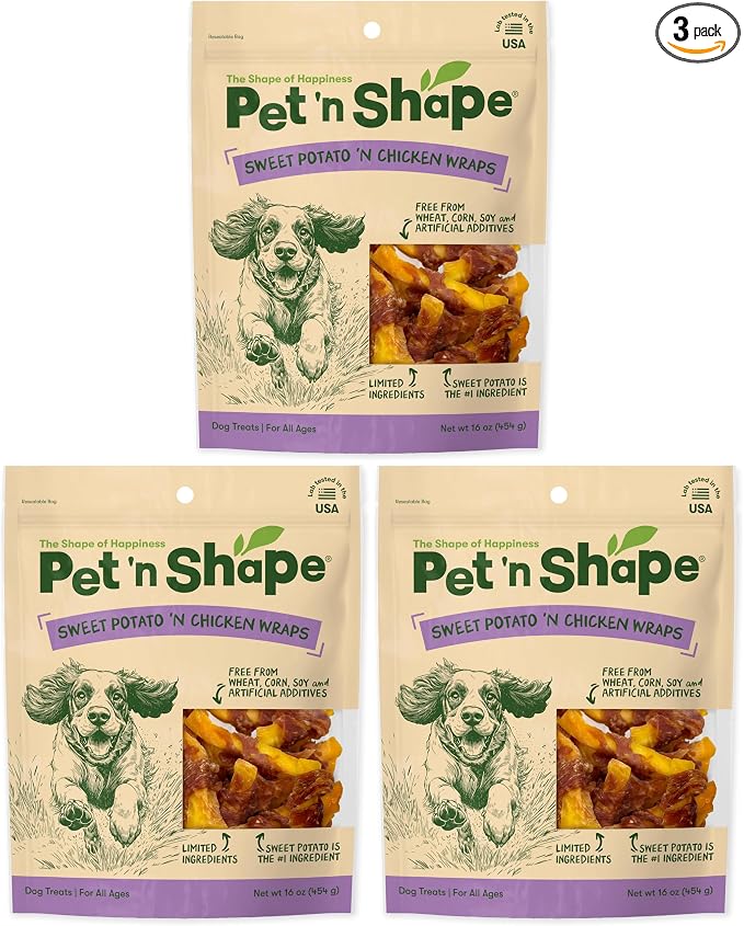 Pet 'n Shape Sweet Potato Chews Jerky Dog Treats - 1 Pound (Pack of 3)
