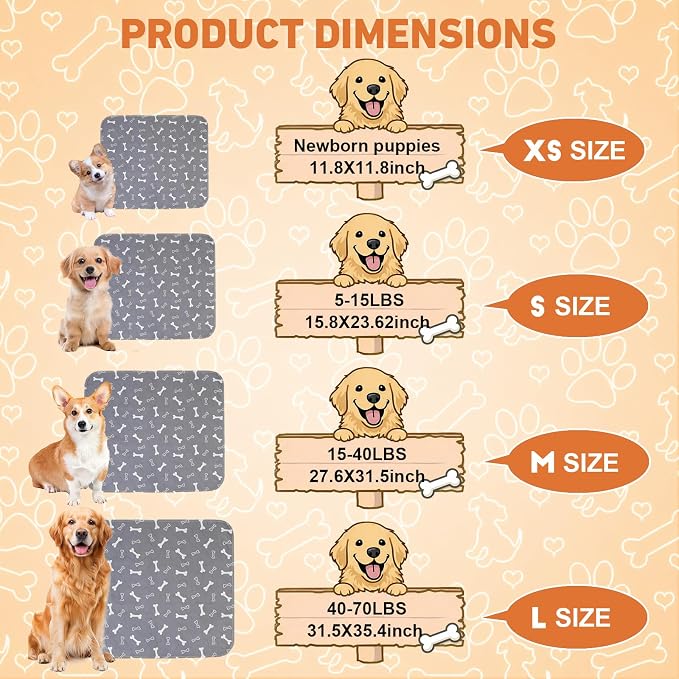 Puppy Pee Pads with Pheromones,Forever Pad,Washable Pee Pads for Dogs,Reusable Dog Pee Pads,Waterproof and Leak-Proof,Non-Slip Base Training Pad Suitable for Home(Brown Puppies,XS:11.8*11.8in)