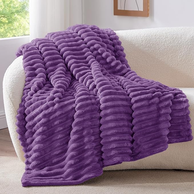 BEDELITE Ribbed Twin Blanket for Couch & Bed, Purple, 60"x80" | Ultra-Soft Plush Fleece, Cozy, Warm Yet Lightweight, Ribbed Texture, Home Decor, Machine Washable, Giftable, All-Season Use