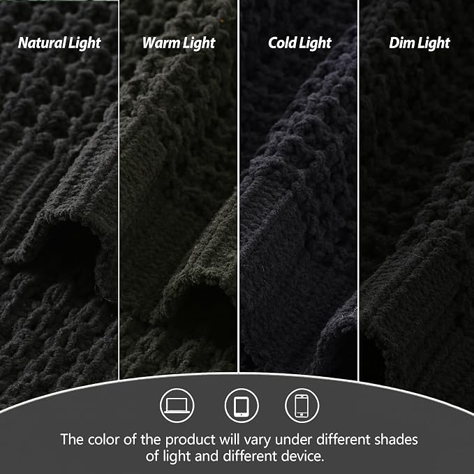 Waffle Knit Throw Blanket, Black Chenille Throw Blanket for Couch 50"x60" | Cozy Stylish Chunky Knitted Blanket, Ideal for Bed Sofa Men Home Decor,Modern Farmhouse Waffle Knit Texture