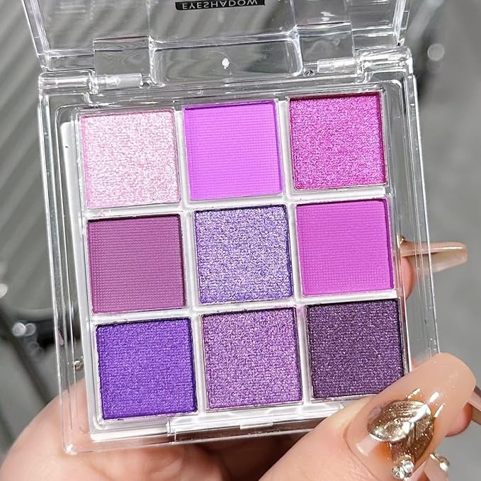 URQT Purple Amethyst Crush Eyeshadow Palette – 9 Pigmented Violet & Berry Shades with Matte, Glitter & Shimmer Finishes, Blendable Long-Wear Eye Makeup for Party Looks