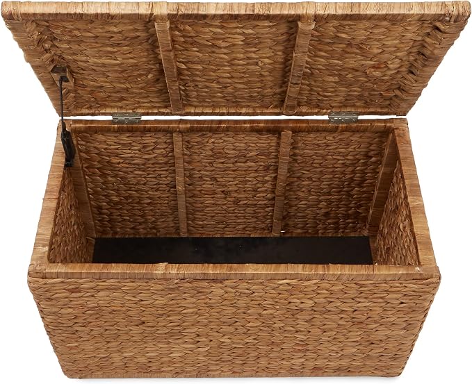 Casafield 30" Storage Chest with Lid, Handles, and Safety Hinge - Cinnamon Brown, Hyacinth Wicker Storage Trunk for Entry Way, Living Room, Bedroom