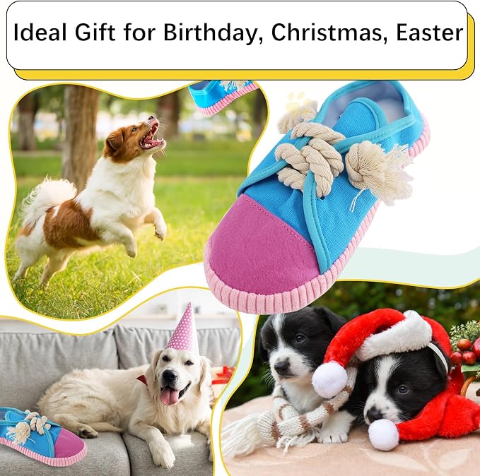 vocheer Durable Dog Chew Toy, Interactive Squeaky Shoe Toy, Blue