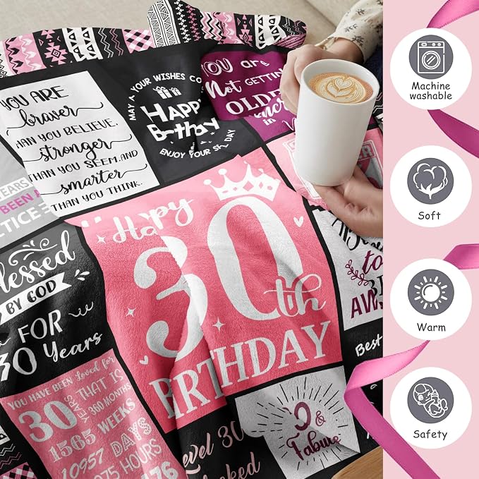 Ivivis 30th Birthday Gifts for Women, Happy 30th Birthday Decorations for Her, 30 Year Old Bday Gifts for 30 Year Old Women Friend Sister Daughter, 1996 Thorw Blanket 60”x50”