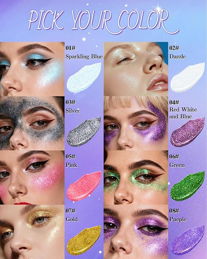 Roll-on face Body Glitter Gel, Holographic Sparkling Blue Long Lasting Body Glitter Gel for Face Hair, Mermaid Makeup Chameleon Shimmer Sequins, Christmas Festival Party Rave Accessories for Women-01