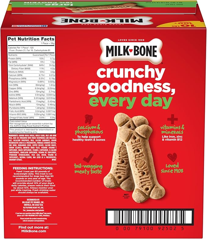 Milk-Bone Crunchy Large Dog Treats, 10 Lb. Box, Original Beef Flavor