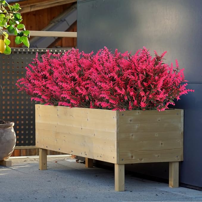 RECUTMS Artificial Flowers for Outdoor Decoration,Spring Pink Autumn Decor | 12Pcs,UV Resistant Fall Faux Outdoor Plastic Greenery Shrubs Plants Artificial Fake Flowers Hanging Planter Home Garden Decor