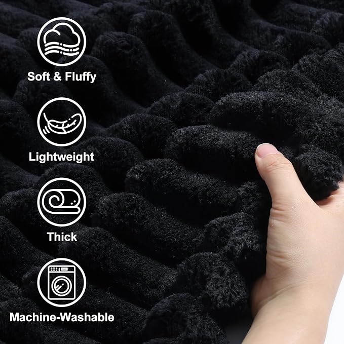 decorUhome Black Fleece King Blanket 108x90 Inches | Soft Fleece Bed Cozy Fluffy Plush Flannel Large Striped Throws for Couch Sofa, Decorative Fuzzy Blanket for Woman