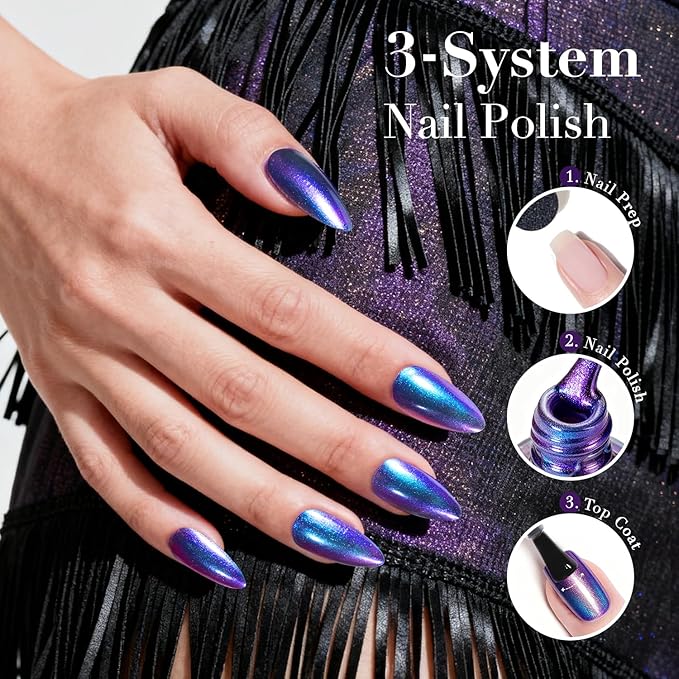 AZUREBEAUTY Chameleon Nail Polish no Gel Holographic Rainbow Glitter Natural Quick Dry Toenail Polish High Shine DIY Salon Home