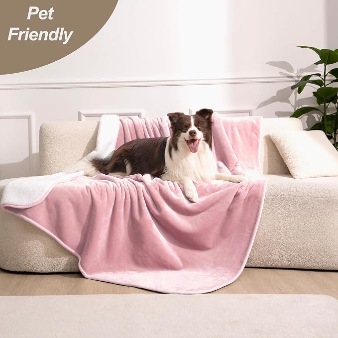 gogobunny Waterproof Bed Blanket, Reversible Sherpa Fleece Throw Blanket for Dog Puppy Cat, Furniture Cover Protects Bed Couch Sofa from Liquid Pee and Pet Fur (Pink, 25x35 inches)