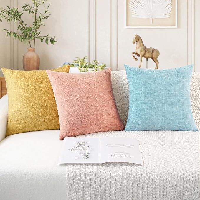 CaliTime Decorative Throw Pillow Covers 22 X 22 Inches Light Blue Grey | Pack of 2, Cozy Chenille Cushion Cases for Couch Sofa Bed Living Room Farmhouse Home