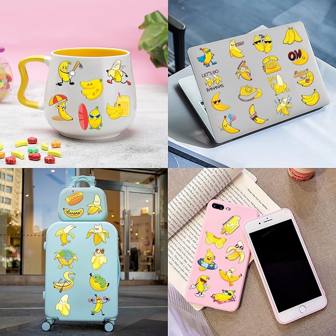 96PCS Banana Pre-Cut Temporary Tattoos for Kids | Super Cute Themed Birthday Party Favors, Supplies, Decorations, Cute Funny Fruit Fake Tattoo Stickers, School Rewards Prizes & Gifts for Boys & Girls