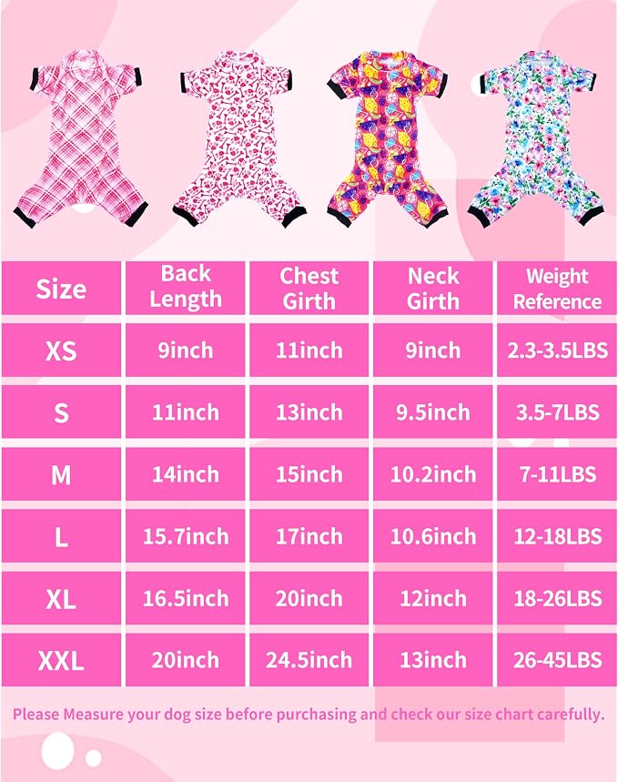 PET SHOW 4 Pack Girl Fleece Dog Pajamas Warm for Extra Small Doggies | Soft stretchy dogs onesies,female pink pjs with sleeve,holiday jumpsuit costume for small pets cats,XS