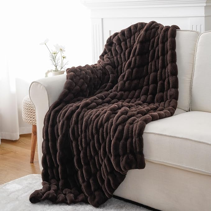 BATTILO Dark Brown Faux Fur Throw Blanket for Couch, 50"x60", Double Side