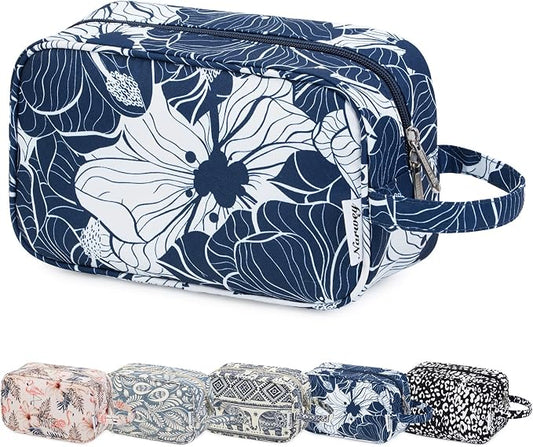 Narwey Travel Toiletry Bag for Women Traveling Dopp Kit Makeup Bag Organizer for Toiletries Accessories Cosmetics (Blue Lotus)