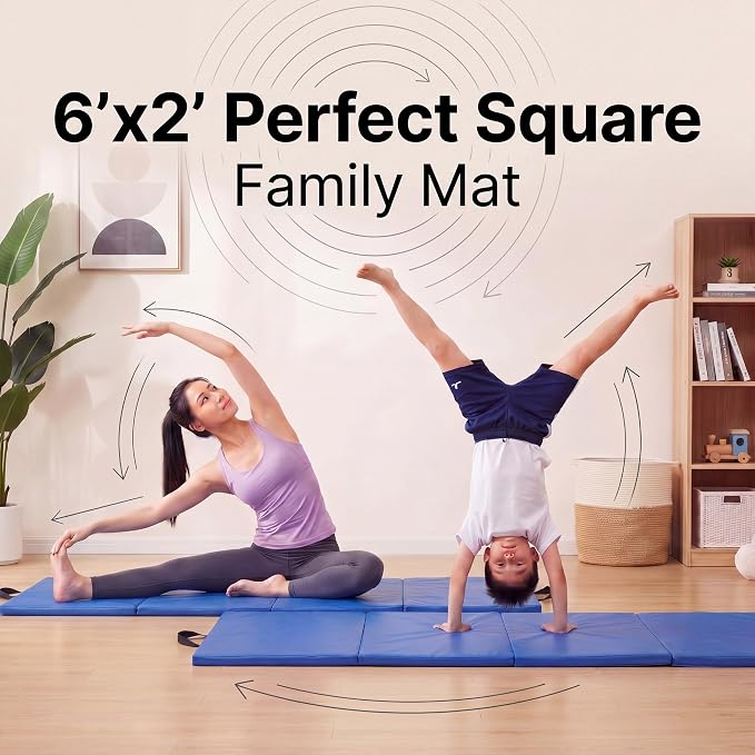 2 Pack Folding Gym Mat for Home Gym & Tumbling, 71''x 24'' High Density Exercise Mat with Carry Handles, Non Slip Gymnastics Mats for Teenages, Yoga, Stretching & Martial Arts