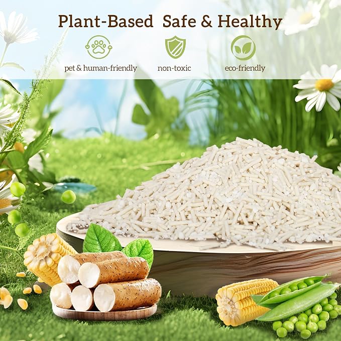 EZSKUUP Non-Stick Bottom Tofu Cassava Cat Litter, 2Pack Ultra Clumping Low Tracking Kitty Litter, Natural Biodegradable Litter, Plant Odor Control, Low Dust Easy to Scoop,18Lb