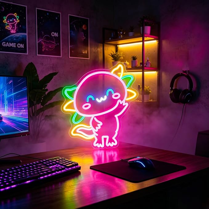 Neon Sign, Axolotl Neon Signs for Wall Decor LED Signs Neon Light | Axolotl Neon Sign for Bedroom, Kids Room, Living Room, Game Room, Bar, Party, Home Decor, Gift, Pink Decor, USB Powered