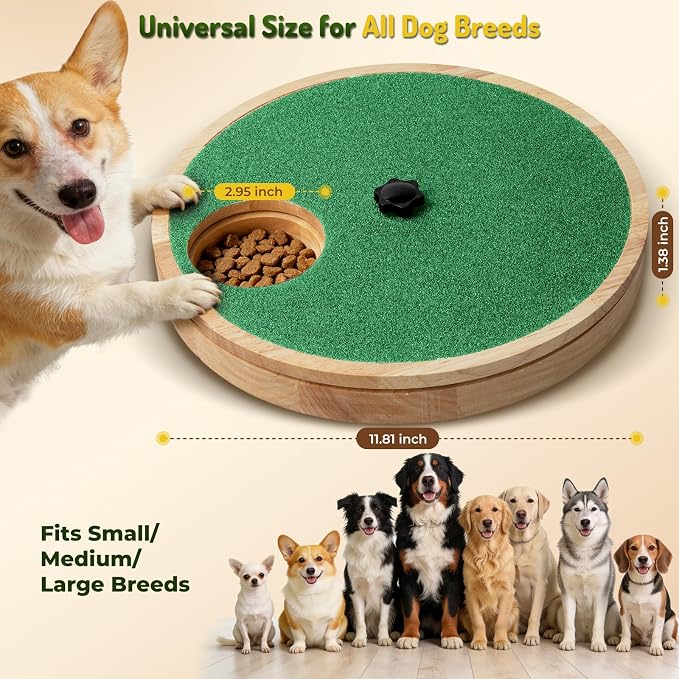 Dog Nail Scratch Board with Treat Box - Anti-Slip Rotating Dog Paw Care File Toy, Wooden Dog Scratch Pad for Nails with Adjustable Tension, Stress-Free Grooming & 2 Optional Base Types, Green