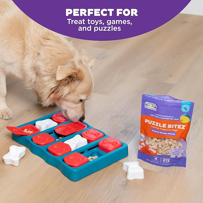 Outward Hound by Nina Ottosson Puzzle Bitez USA Made Dog Treats,Peanut Butter Flavor,Bite-Sized Training Reward and Interactive Puzzle Toy Treats,7.5oz,(Pack of 2)