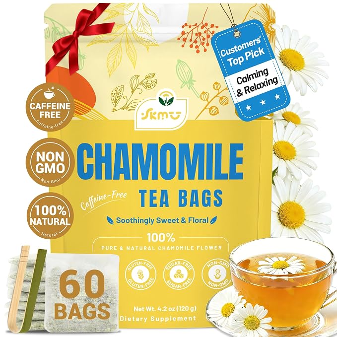 SKMTT Chamomile Tea Bags, 60 Count (2g/bag) | Premium Chamomile Flower, Herbal Tea for Relaxation, Caffeine Free & Non-GMO, No Additives