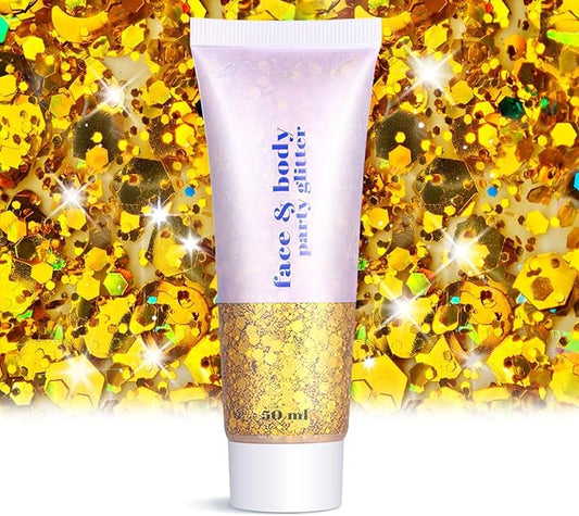 Body Face Glitter Makeup - Christmas Face Glitter Kids Stocking Stuffers, Sparkly Chunky Hair Glitters, Mermaid Birthday Decorations Rave Outfits for Kids (Gold Body Glitter)