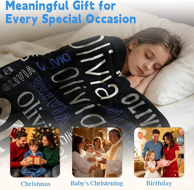Custom Blanket with Name, Personalized Name Blankets for Teen Girls Boys Kids Baby, Customized Flannel Throw Blanket Gifts for Christmas Birthday - Printed in USA