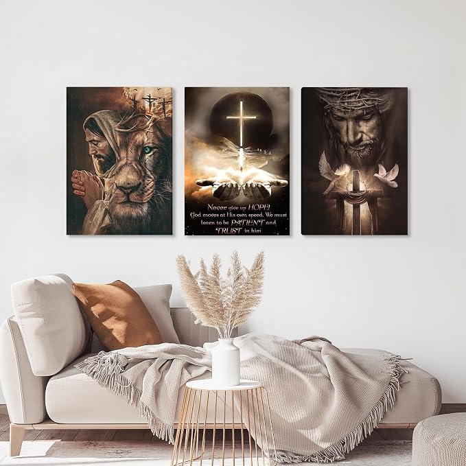 Fantasy Artists 3Pcs Jesus Wall Art, Christian Wall Decor for Biblical Room, Unframed Canvas Painting Prints, Religious Art Posters for Church Living Room Bathroom, 20" X 30"