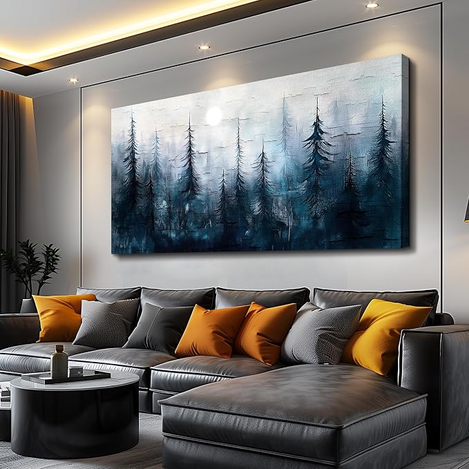 KELIYUAN Large Wall Decor Canvas Painting Wall Art For Living Room Dining Room Decoration Abstract Foggy Forest Landscape Artwork Print Picture For Office Bedroom Modern Home Decor 24x48 Inches
