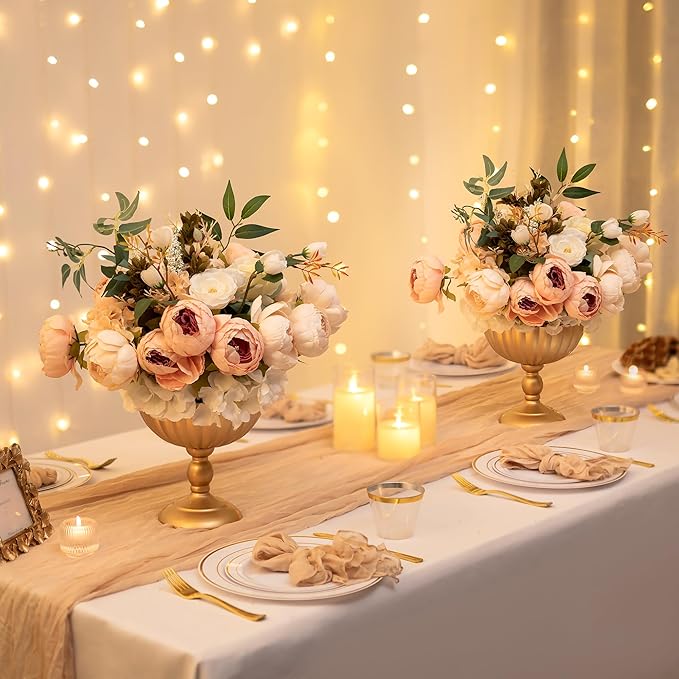 Sziqiqi Gold Urn Vase for Wedding, Tall Vases Centrepieces for Table, 10Pcs | 7.9in Compote Vase, Metal Flower Holder for Floral Arrangement, Pedestal Footed Bowl for Birthday, Party, Anniversary