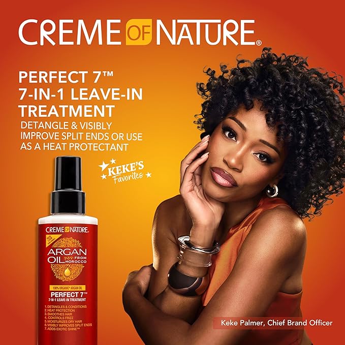 Creme of Nature Perfect 7™ Leave-In Treatment, 7-in-1 Spray For Frizz-Control, Protects From Heat and Detangles, Infused with Argan Oil, 5.1 fl oz