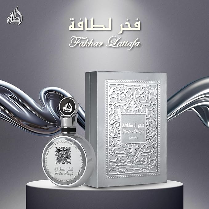 Lattafa Fakhar Platin – Citrus, Spicy, Aromatic, Woody – Eau de Parfum Spray Long-Lasting Fragrance for Unisex, 3.4 Ounce / 100 ml