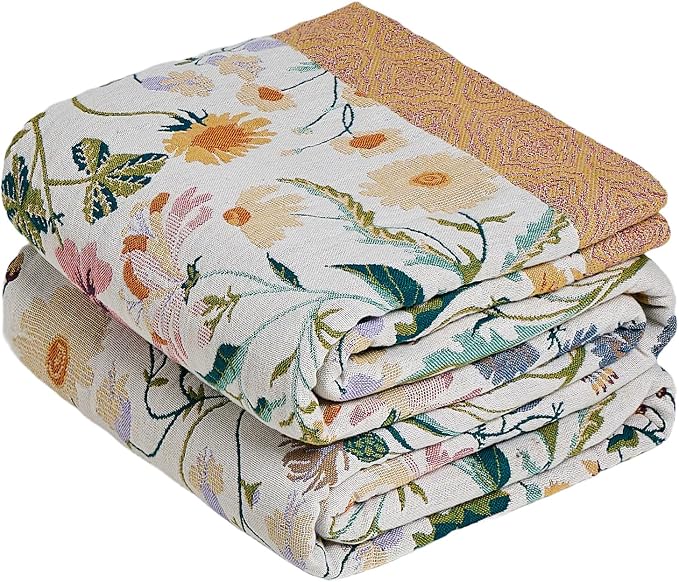 MSGKV Boho Throw Blanket 50"x60" Cotton Floral Blanket for Couch Bed Decor | 100% Cotton Throw, Colorful Floral, Reversible Blanket, Couch Bed Decor, Road Trip Blanket, Farmhouse Decor, Machine Washable