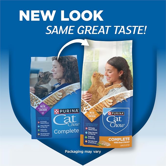 Purina Cat Chow High Protein Dry Cat Food, Complete - 3.15 Pound (Pack of 4) | Adult and kitten cat food for every life stage, made with real chicken, with omega-6 fatty acids for a shiny coat