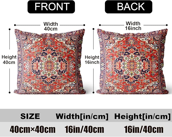 Boho Throw Pillow Covers 16x16 inch Set of 2,Soft Pillowcases Bohemia Carpet Printing Pattern Decorative Sofa Living Room Bed Square Pillow Case Cushion Cover-Red