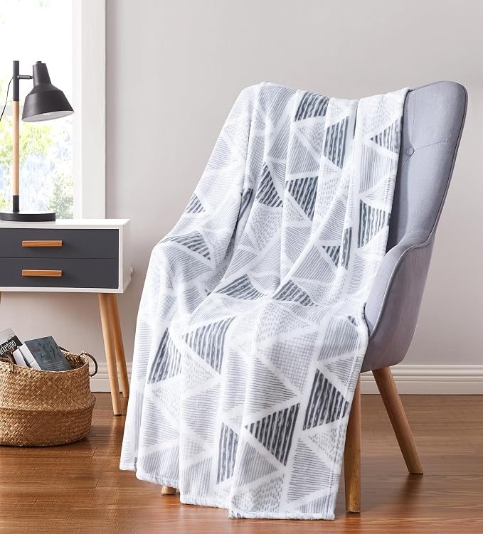 Throw Blanket: Velvety Soft, Durable Fleece Accent for Bed or Couch (Triangle Geo, 50 x 60 inches)