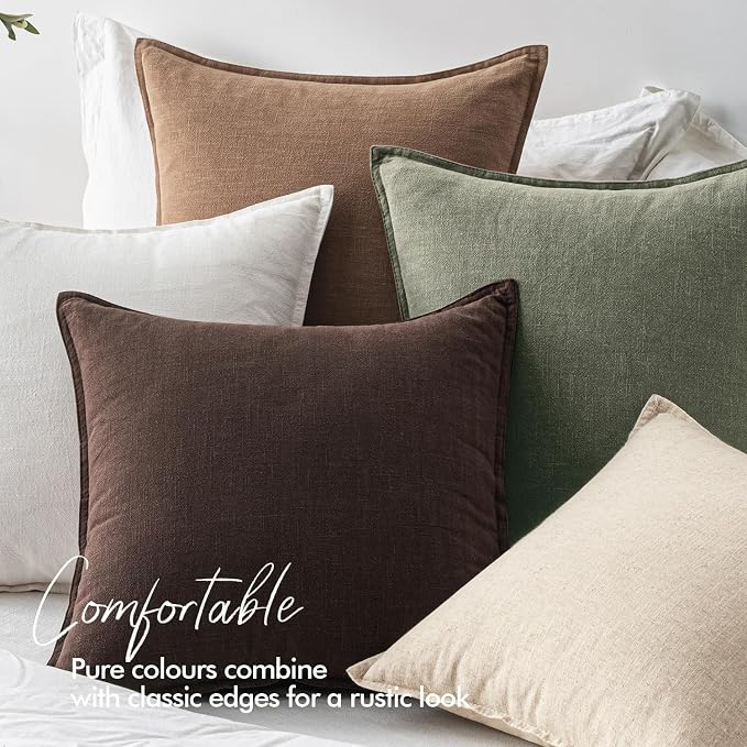 EMEMA Euro Sham Decorative Linen Throw Pillow Covers 24x24 Inch Pink | Boho Farmhouse Neutral Couch Throw Pillows for Bed Pack of 2 Accent Pillowcase Modern Sofa Cushion Livingroom Home Decor
