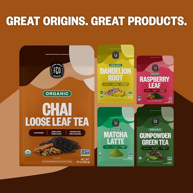 FGO Organic Chai Tea, 16 Ounce Loose Leaf Bulk Resealable Bag, Packaging May Vary (Pack of 1)
