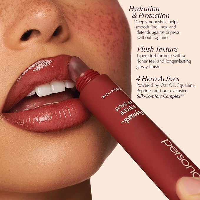 PERSONA Daymask Peptide Lip Balm | Rich, Glossy Hydration | With Oat Kernel Oil, Squalane & Peptide Complex | Vegan, Fragrance-Free, Sensitive-Lip Safe (0.3 oz) | Made in USA, June