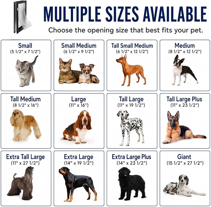 Door Model | Cat & Dog Doors | Energy Efficient Double Vinyl Flaps | Locking Security Cover | Skilled Install Required | Heavy Frame of Extruded Aluminum | Steel Reinforced Corners | Hale Pet Door