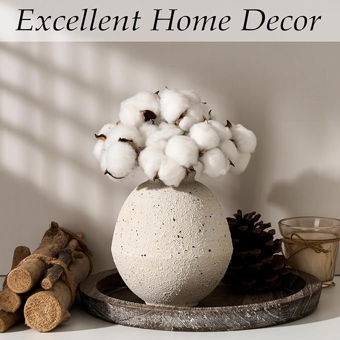 PORCER Ceramic Flower Vase, 6.22 Inch Rustic Farmhouse Vase Home Decor, Handcrafted Vintage Pottery Vase, Small Terracotta Vases for Living Room, Table, Shelf, Fireplace, Cream-White