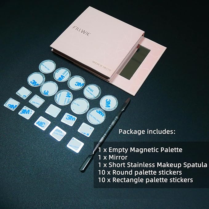 Small Empty Magnetic Makeup Palette with Mirror, Spatula, 20 Metal Stickers, Suitable for Eyeshadow Lipstick Blush Powder Highlighter and Contour (Black, Small)