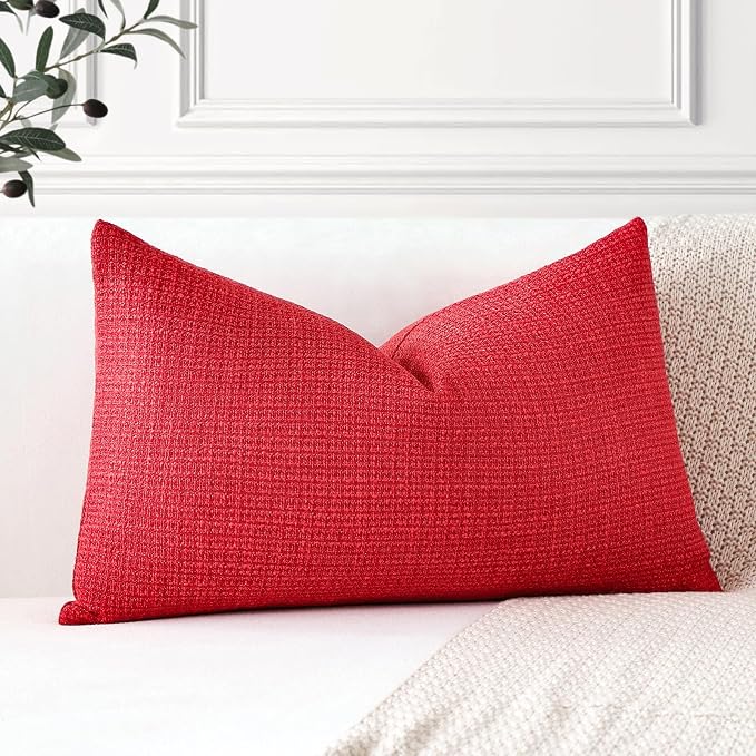 OTOSTAR Linen Throw Pillow Cover Set of 1 Decorative Lumbar Pillowcases Cushion Covers 16x24 Inch for Home Decor Sofa Bedroom Car 40 x 60CM Red