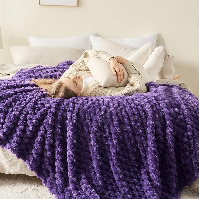 NEWCOSPLAY Fleece Clouds Cozy Queen Blanket for Couch, Purple, 90"x90" | Premium Silky Flannel Blanket, Soft Lightweight Fluffy Throw Blanket for Bed Sofa Decor, Gift for All Season Use