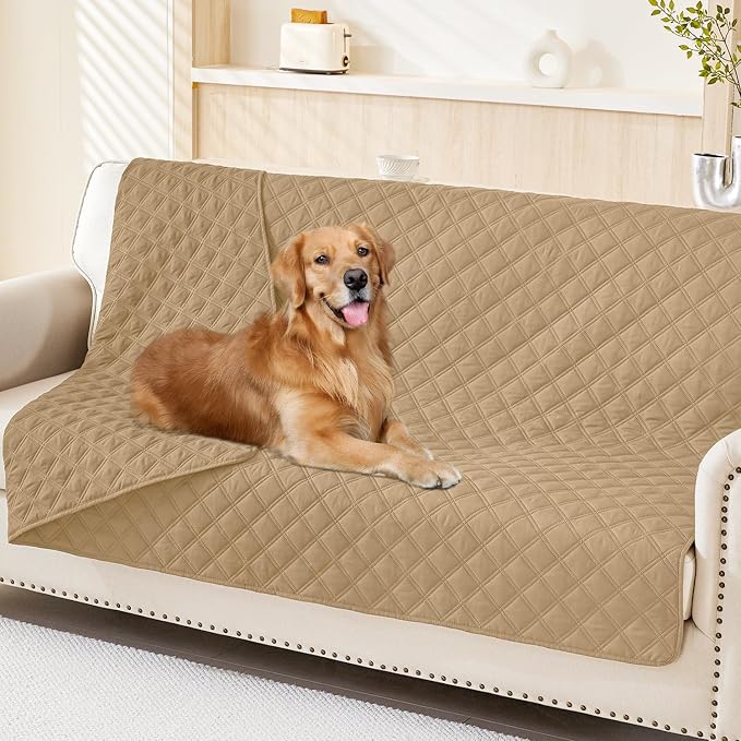 Smiry Waterproof Reversible Pet Couch Covers for Dogs | Pet Friendly, Soft Fabric, Washable Sofa Furniture Protector for Dogs Cat Kids, Checkered (68"x82", Camel/Camel)