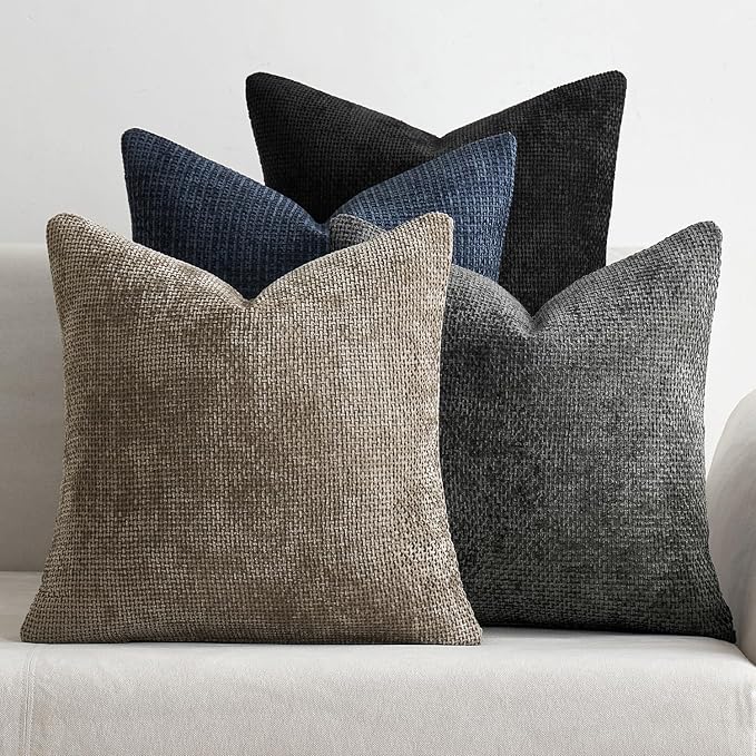 MIULEE Soft Decorative Chenille Pillow Covers Navy Grey 18x18 Pack of 4 | Modern Home Decor, Gray to Navy Set, Couch Throw Pillows, Farmhouse Boho Cushion Covers for Sofa Bed Living Room