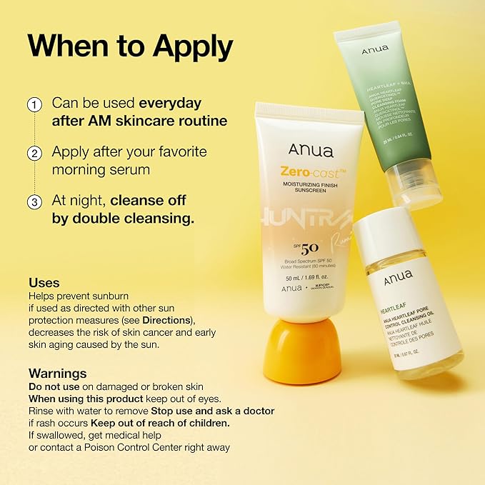 Anua, Zero-Cast Moisturizing Sunscreen SPF 50, Glow Natural Sunscreen for face, No White Cast, Hyaluronic Acid, Niacinamide, Oil-Free, KPop Demon Hunters, Korean Skincare, 1.69 fl oz