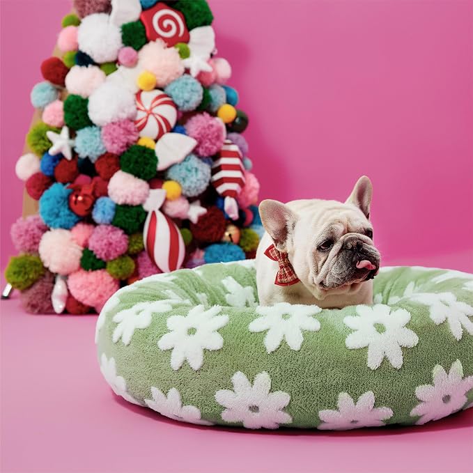 LE SURE Shown on TV Jacquard Donut Dog Bed Medium Size,Green 30x30x8in | Orthopedic Calming Pet Bed Sofa, Original Design Pattern,Washable Cover,Cute Home Decor as Gift for Pet,Anti Slip Bottom
