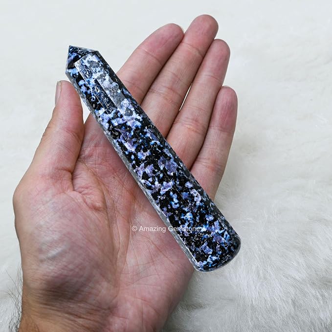 Amazing Gemstone Indigo Gabbro Crystal Wand Massage Stick - Pelvic Wand Gua Sha for Adults - Crystals and Healing Stones Massage Wands for Adults Gifts (Pointed)
